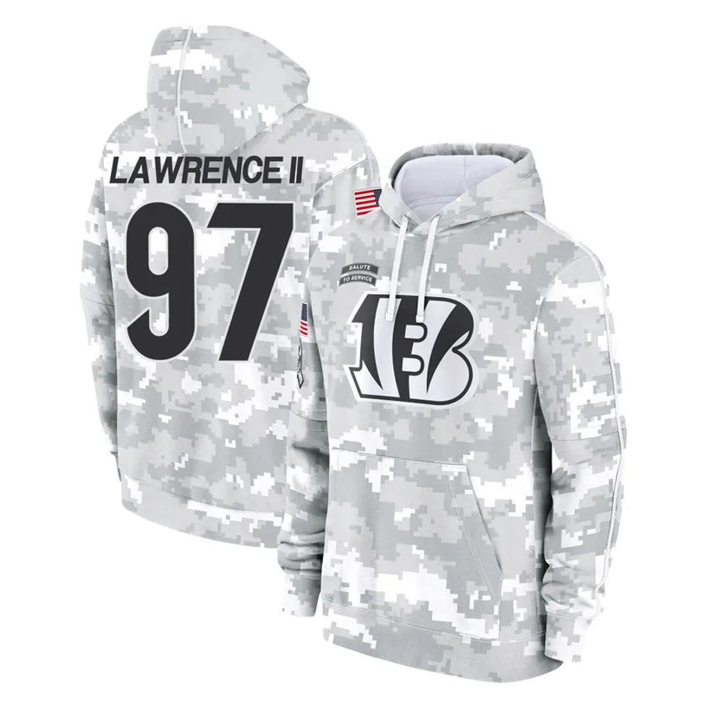 C.Bengals #97 Dexter Lawrence II Player Arctic Camo Salute to Service Pullover Hoodie Limited ROCER Stitched Jerseys