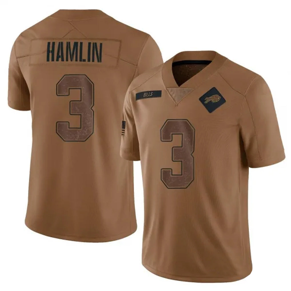 B.Bills #3 Damar Hamlin Player Brown Salute To Service Limited ROCER Stitched Jerseys