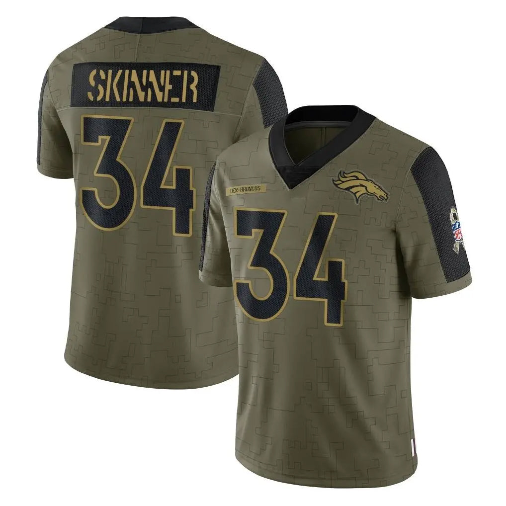D.Broncos #34 JL Skinner Player Olive Salute To Service Limited Game ROCER Stitched Jerseys
