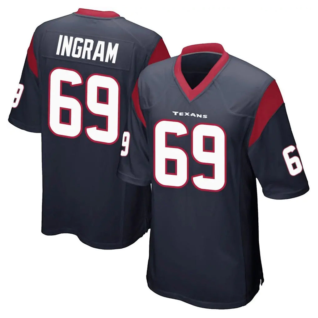 H.Texans #69 Ed Ingram Player Navy Home Game ROCER Stitched Jerseys