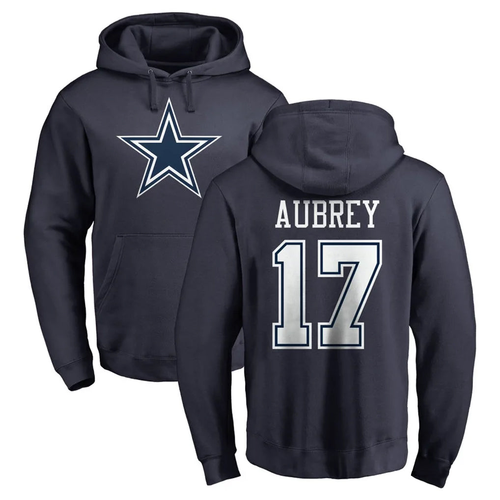 D.Cowboys #17 Brandon Aubrey Player Navy Pullover Hoodies Limited ROCER Stitched Jerseys