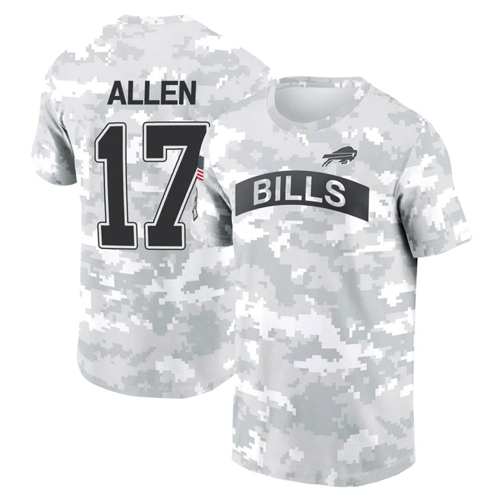 B.Bills #17 Josh Allen Player Arctic Camo Salute to Service T-Shirt Hoodies ROCER Stitched Jerseys