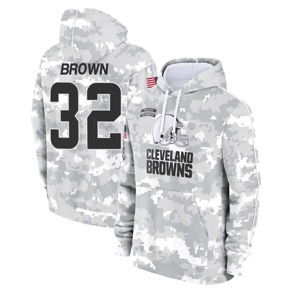 C.Browns #32 Jim Brown Player Arctic Camo Salute to Service Hoodies Limited Game ROCER Stitched Jerseys