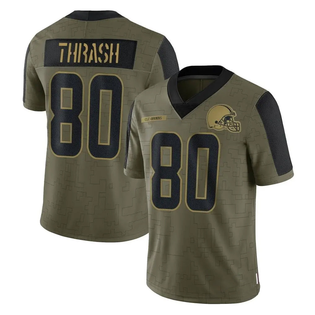 C.Browns #80 Jamari Thrash Player Olive Salute to Service Limited Home Game ROCER Stitched Jerseys