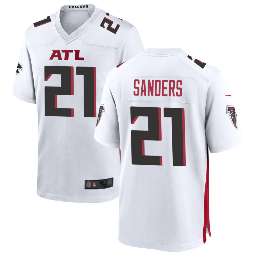 A.Falcons #21 Deion Sanders Player White Home Game ROCER Stitched Jerseys