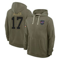 B.Bills #17 Josh Allen Player Olive Salute to Service Hoodies ROCER Stitched Jerseys