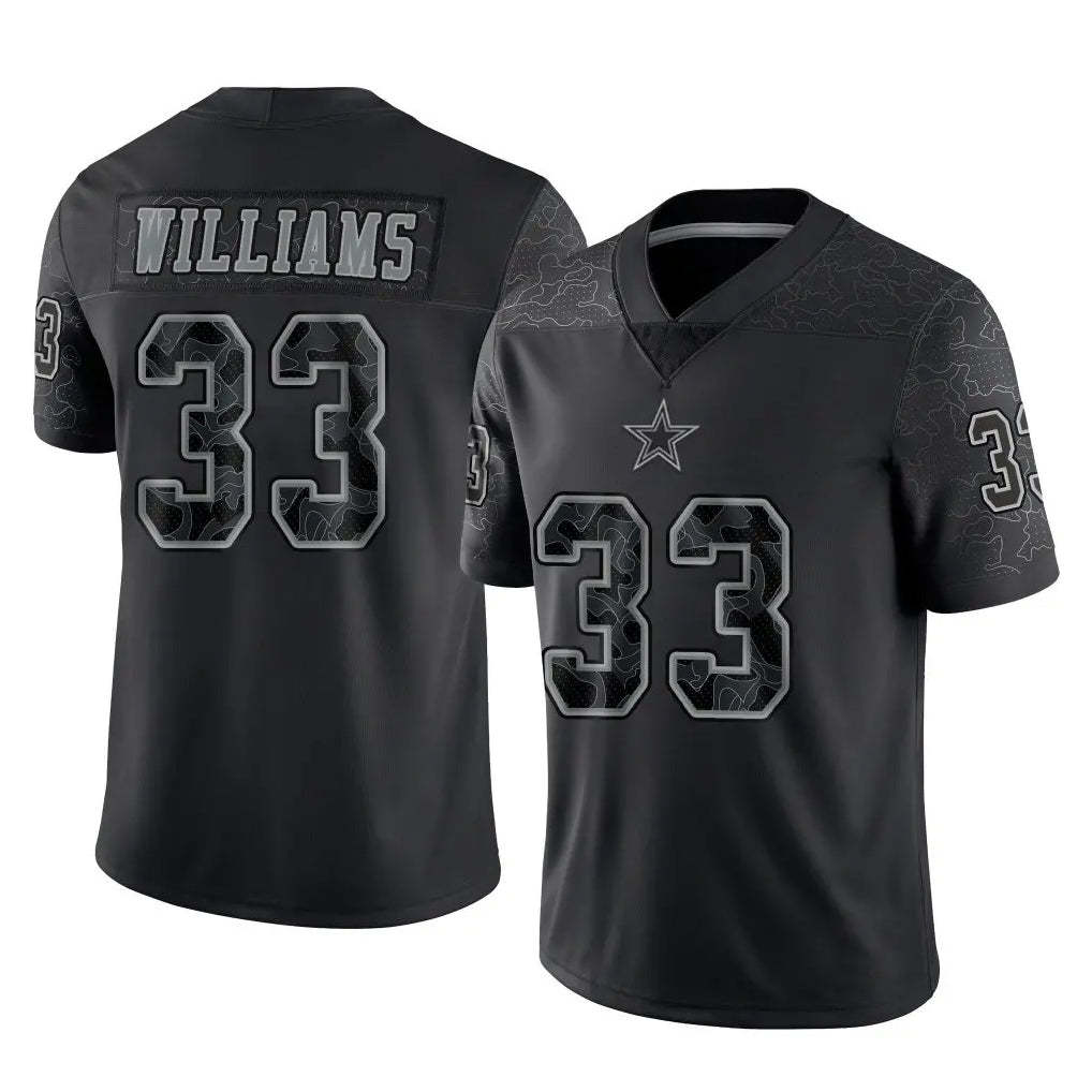 D.Cowboys #33 Javonte Williams Player Black Limited Reflective Home Game ROCER Stitched Jerseys