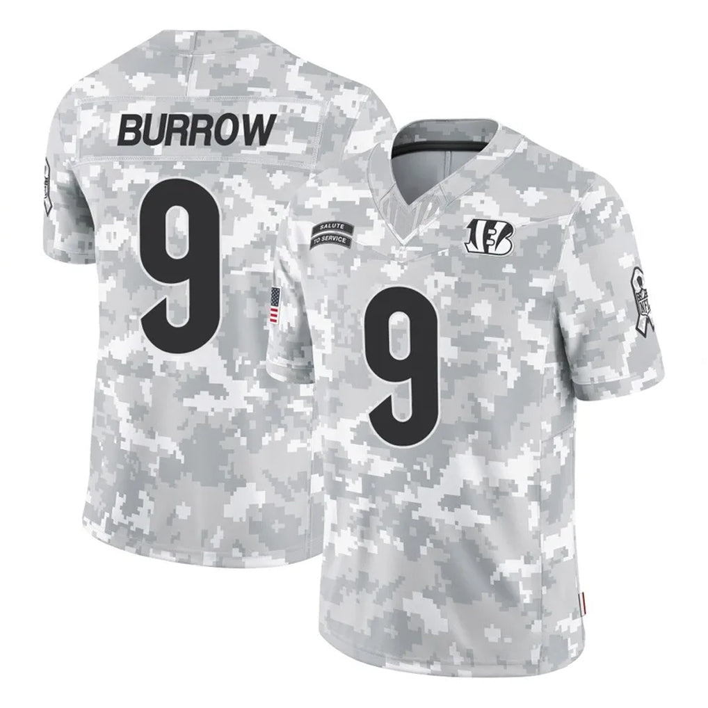 C.Bengals #9 Joe Burrow Player Arctic Camo Salute to Service Limited ROCER Stitched Jerseys