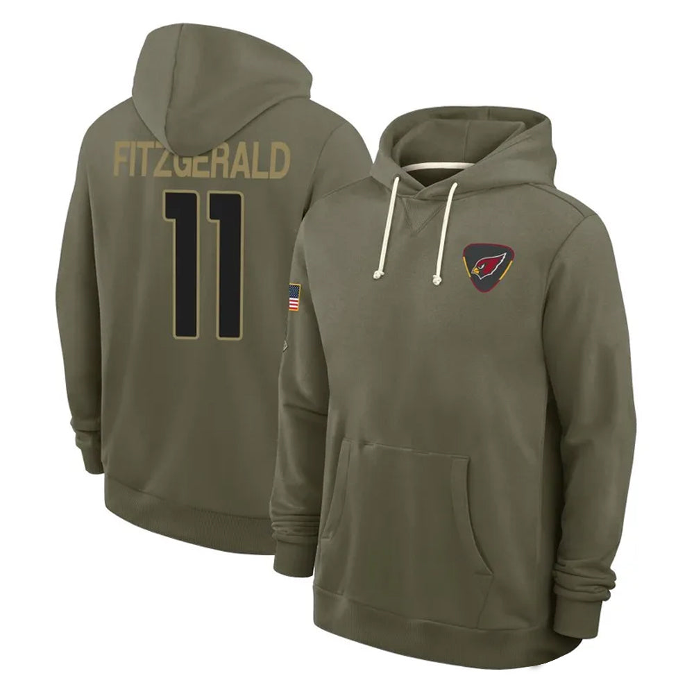 A.Cardinals #11 Larry Fitzgerald Player Olive Salute to Service Hoodies ROCER Stitched Jerseys