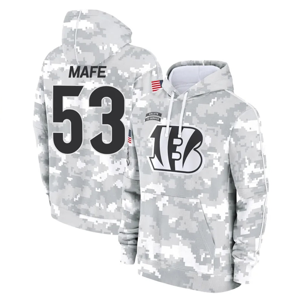 C.Bengals #53 Boye Mafe Player Arctic Camo Salute to Service Pullover Hoodie Limited ROCER Stitched Jerseys