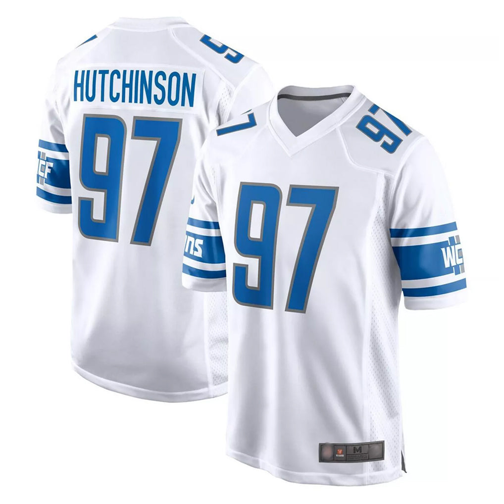 D.Lions #97 Aidan Hutchinson Player White Home Game ROCER Stitched Jerseys