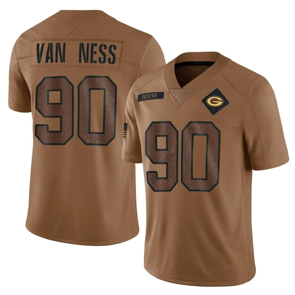GB.Packers #90 Lukas Van Ness Player Brown Salute To Service Limited ROCER Stitched Jerseys