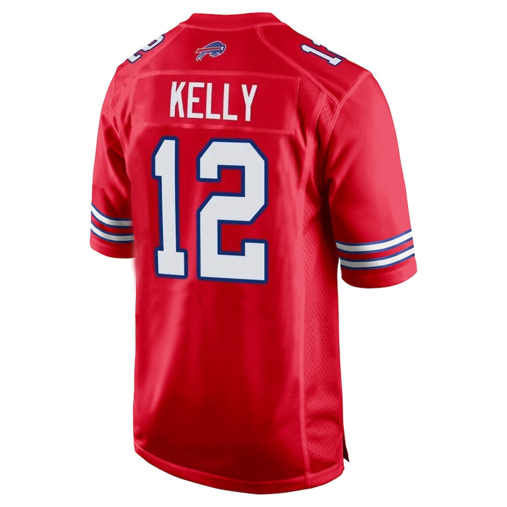 B.Bills #12 Jim Kelly Player Red Home Game ROCER Stitched Jerseys