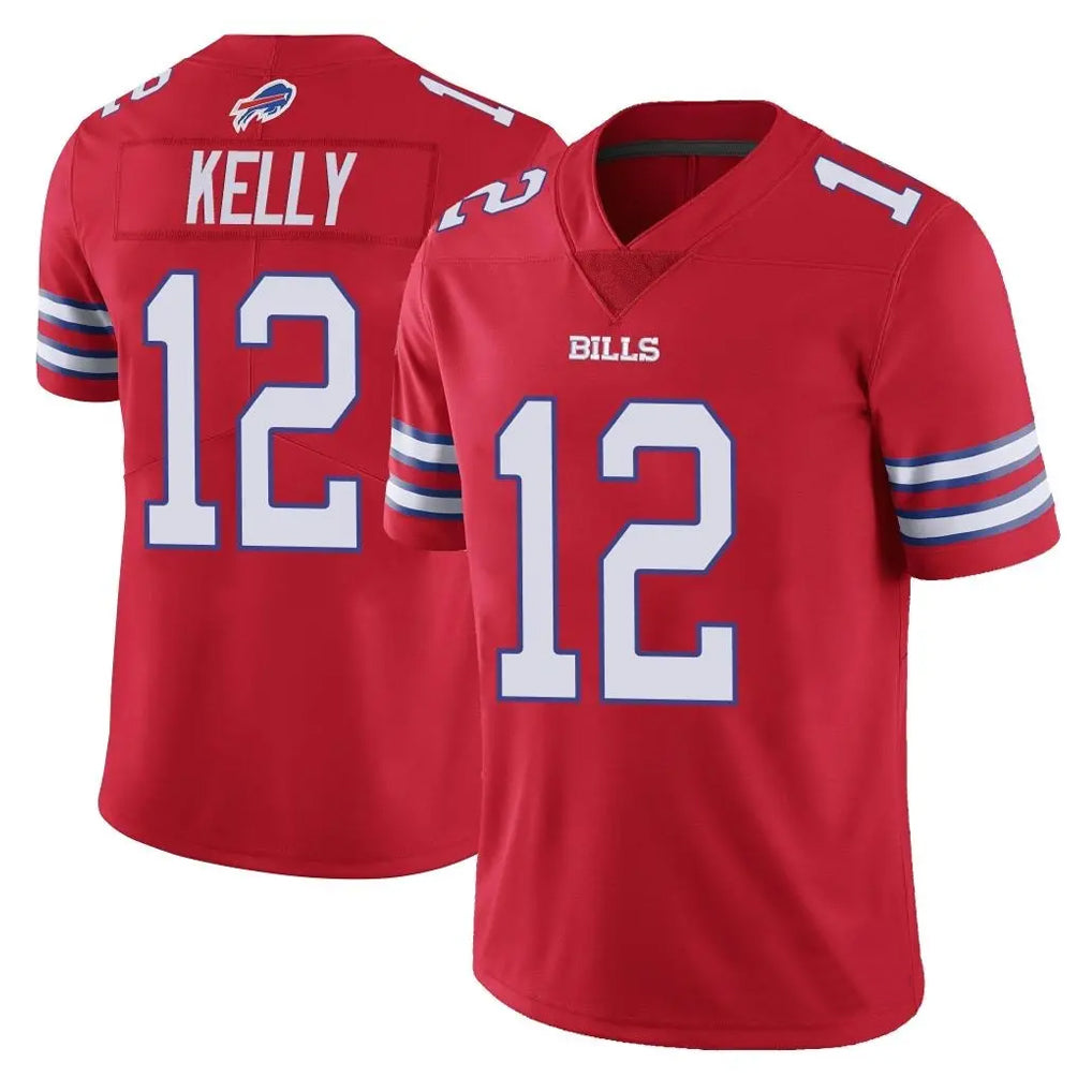 B.Bills #12 Jim Kelly Player Red Vapor Untouchable Limited Home Game ROCER Stitched Jerseys