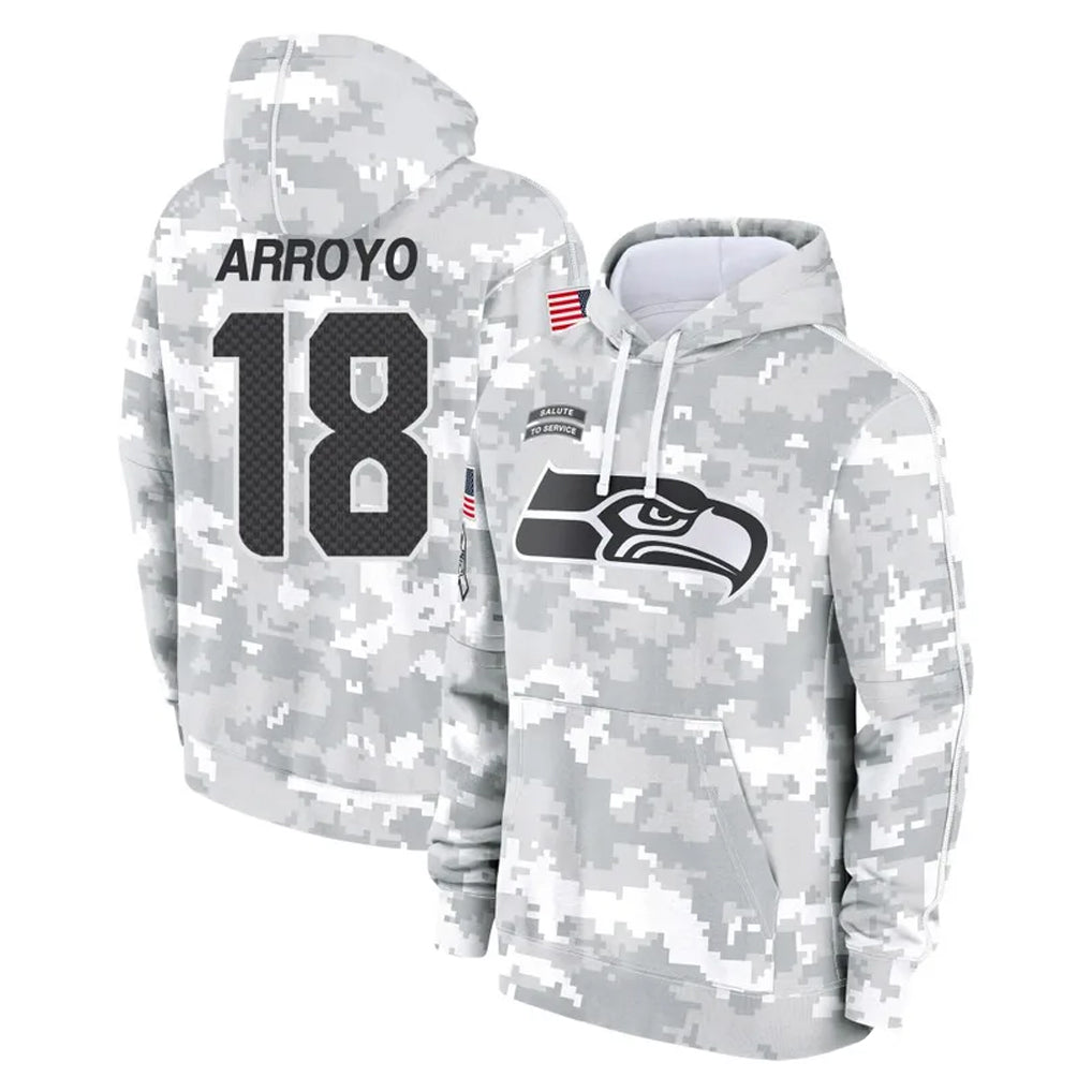 S.Seahawks #18 Elijah Arroyo Player Arctic Camo Limited Salute to Service Pullover Hoodies Game ROCER Stitched Jerseys
