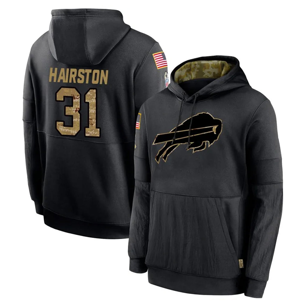 B.Bills #31 Maxwell Hairston Player Black Salute to Service Hoodies Hame ROCER Stitched Jerseys