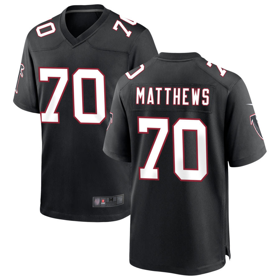 A.Falcons #70 Jake Matthews Player Black Throwback Game ROCER Stitched Jerseys