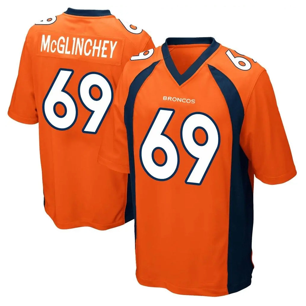 D.Broncos #69 Mike McGlinchey Player Orange Color Home Game ROCER Stitched Jerseys
