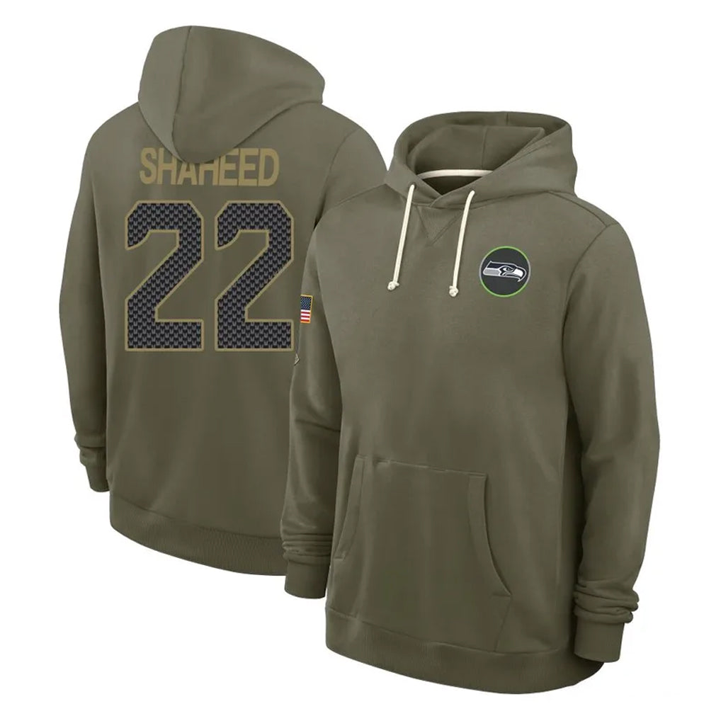 S.Seahawks #22 Rashid Shaheed Player Olive Salute to Service Pullover Hoodies Limited ROCER Stitched Jerseys