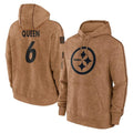 P.Steelers #6 Patrick Queen Player Brown Limited Salute to Service Pullover Hoodies Game ROCER Stitched Jerseys
