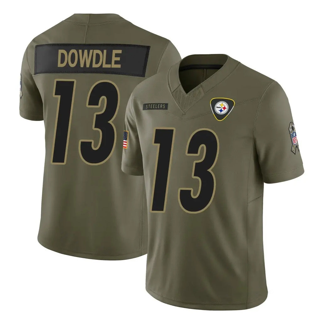 P.Steelers #13 Rico Dowdle Player Olive 2025 Salute To Service Limited Home Game ROCER Stitched Jerseys