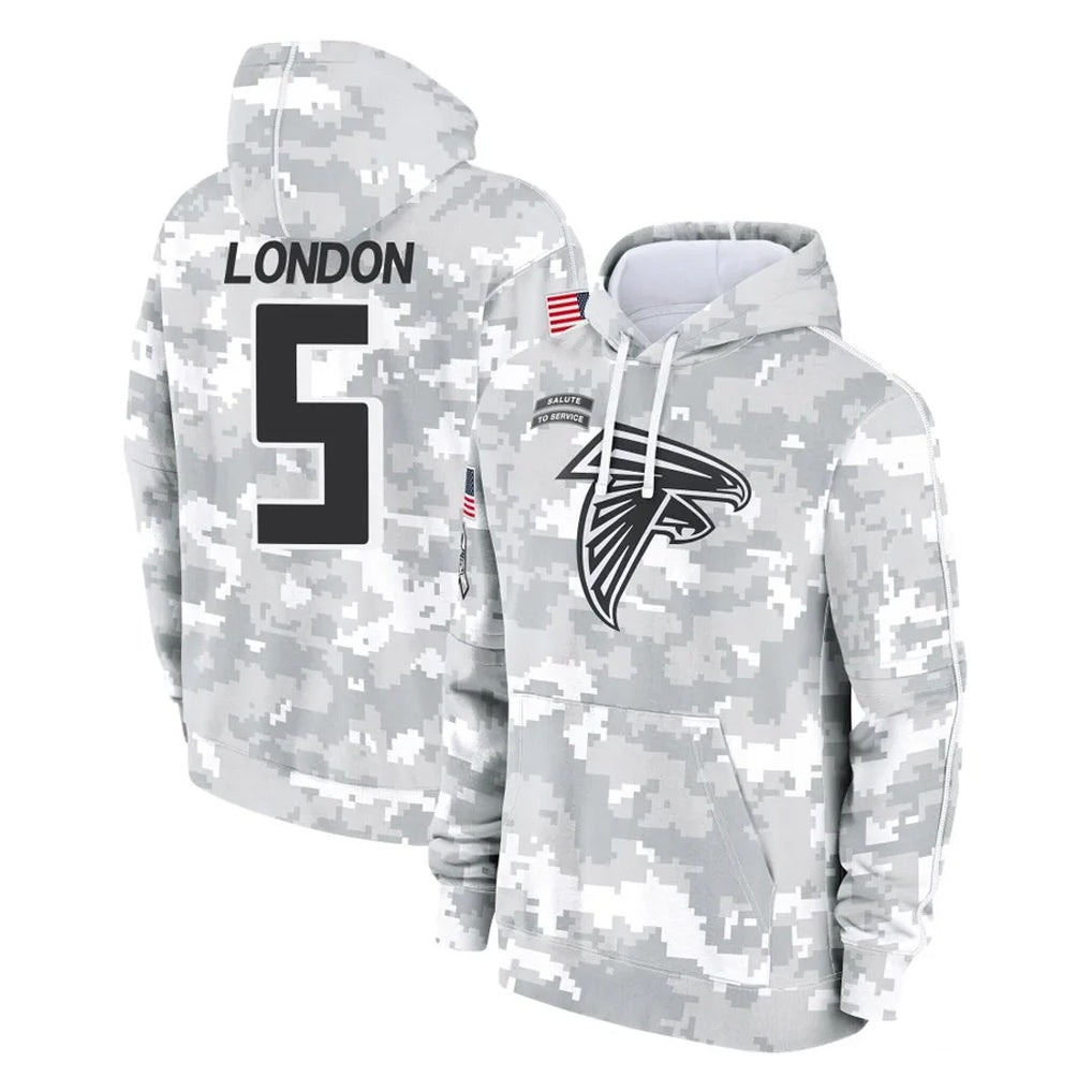 A.Falcons #5 Drake London Player Camo Arctic Salute to Service Hoodies Limited ROCER Stitched Jerseys
