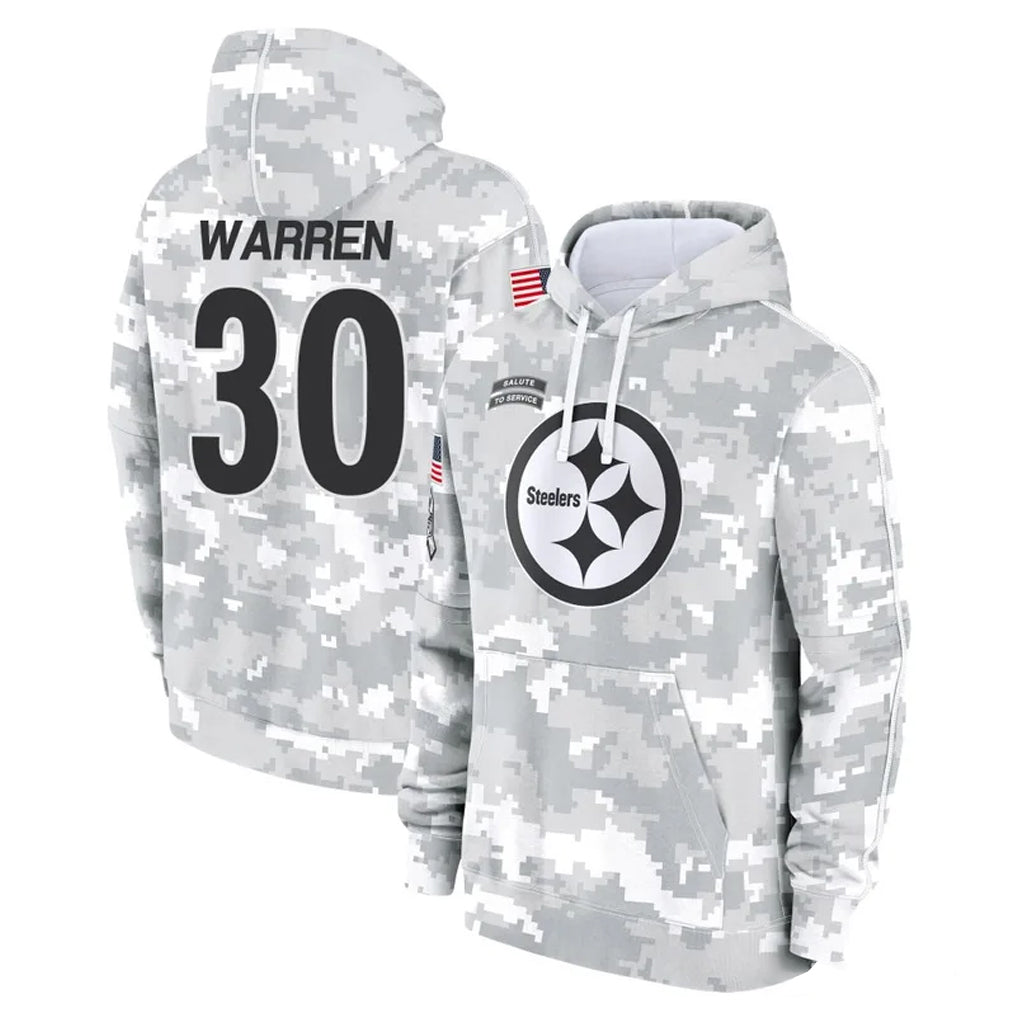 P.Steelers #30 Jaylen Warren Player Arctic Camo Limited Salute to Service Pullover Hoodies Game ROCER Stitched Jerseys