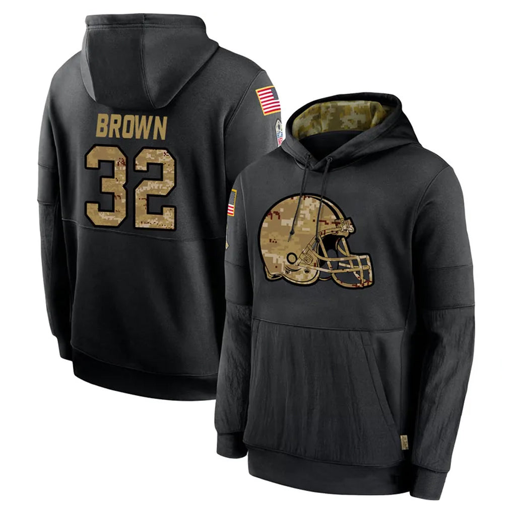 C.Browns #32 Jim Brown Player Black Salute to Service Pullover Hoodies Limited ROCER Stitched Jerseys