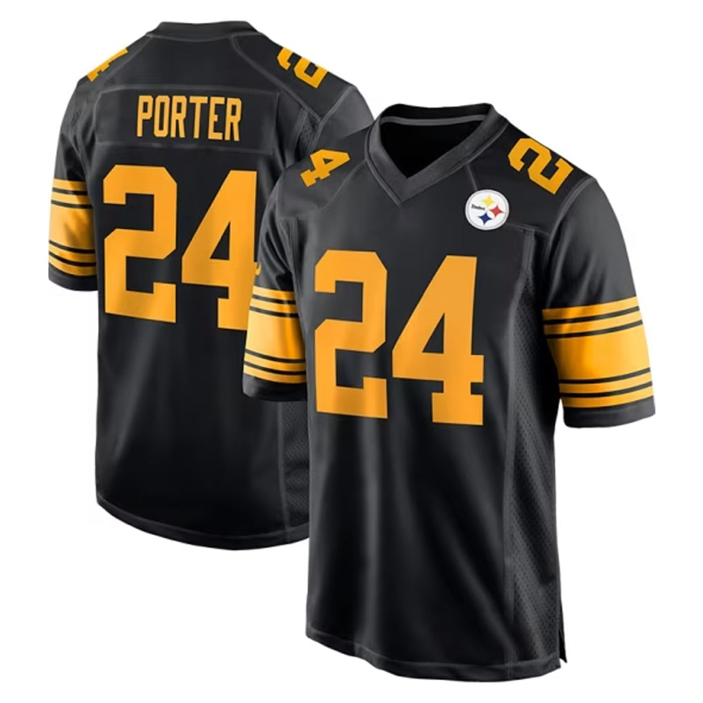 P.Steelers #24 Joey Porter Jr. Player Black Color Rush Home Game ROCER Stitched Jerseys