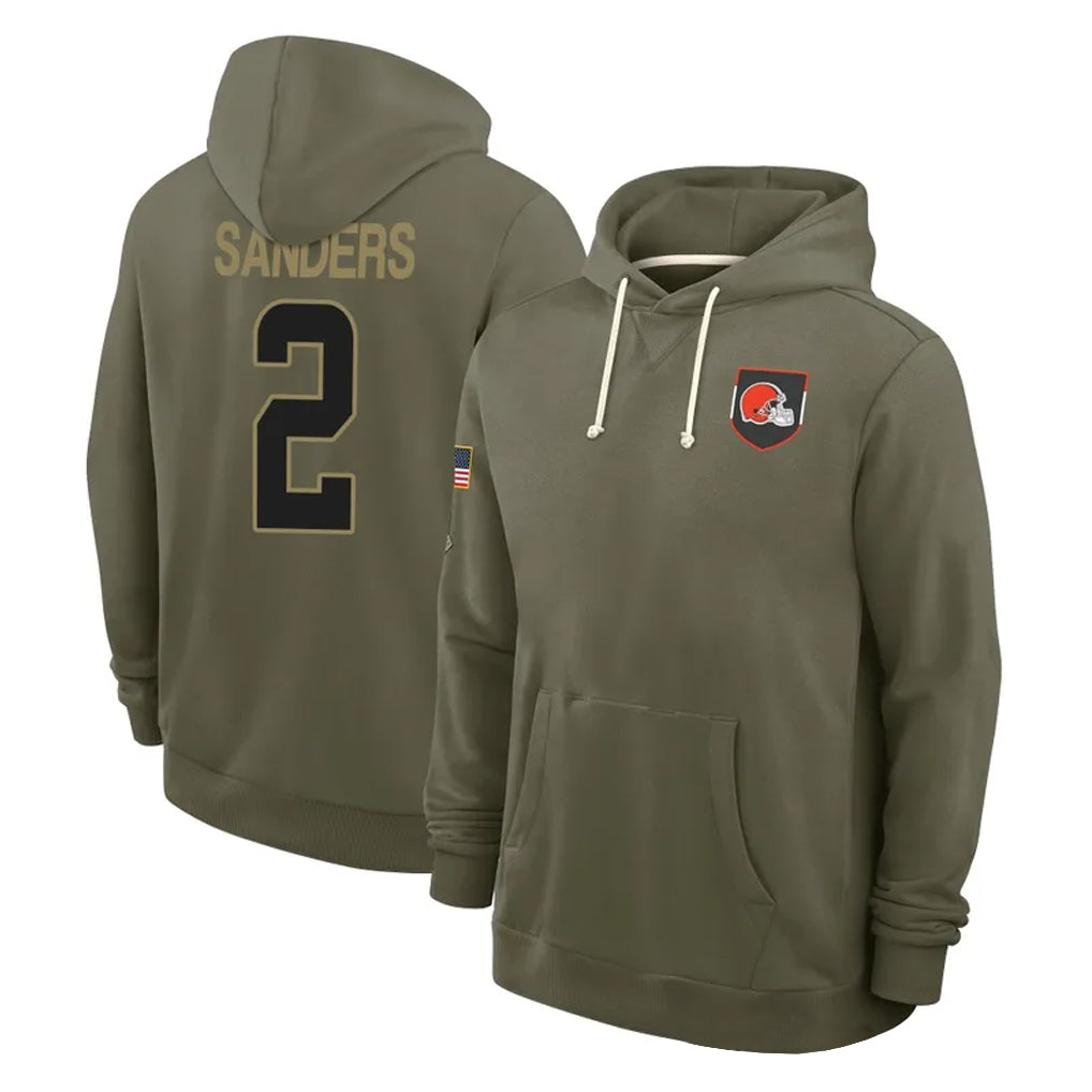 C.Browns #2 Shedeur Sanders Player Olive Salute to Service Pullover Hoodies Limited ROCER Stitched Jerseys