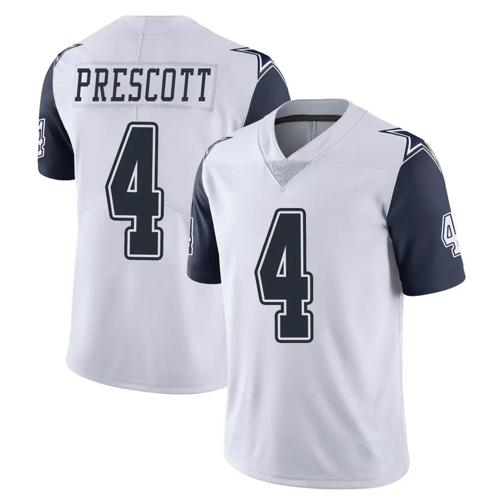 D.Cowboys #4 Dak Prescott Player White-Navy Limited Color Rush Vapor Untouchable Home Game ROCER Stitched Jerseys