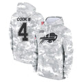 B.Bills #4 James Cook III Player Arctic Camo Salute to Service Hoodies Game ROCER Stitched Jerseys