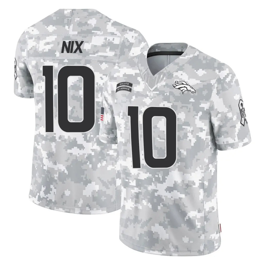 D.Broncos #10 Bo Nix Player Arctic Camo Salute To Service Limited ROCER Stitched Jerseys
