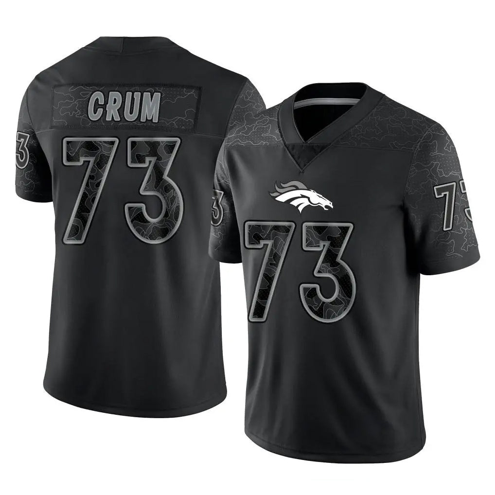 D.Broncos #73 Frank Crum Player Black Reflective Limited ROCER Stitched Jerseys