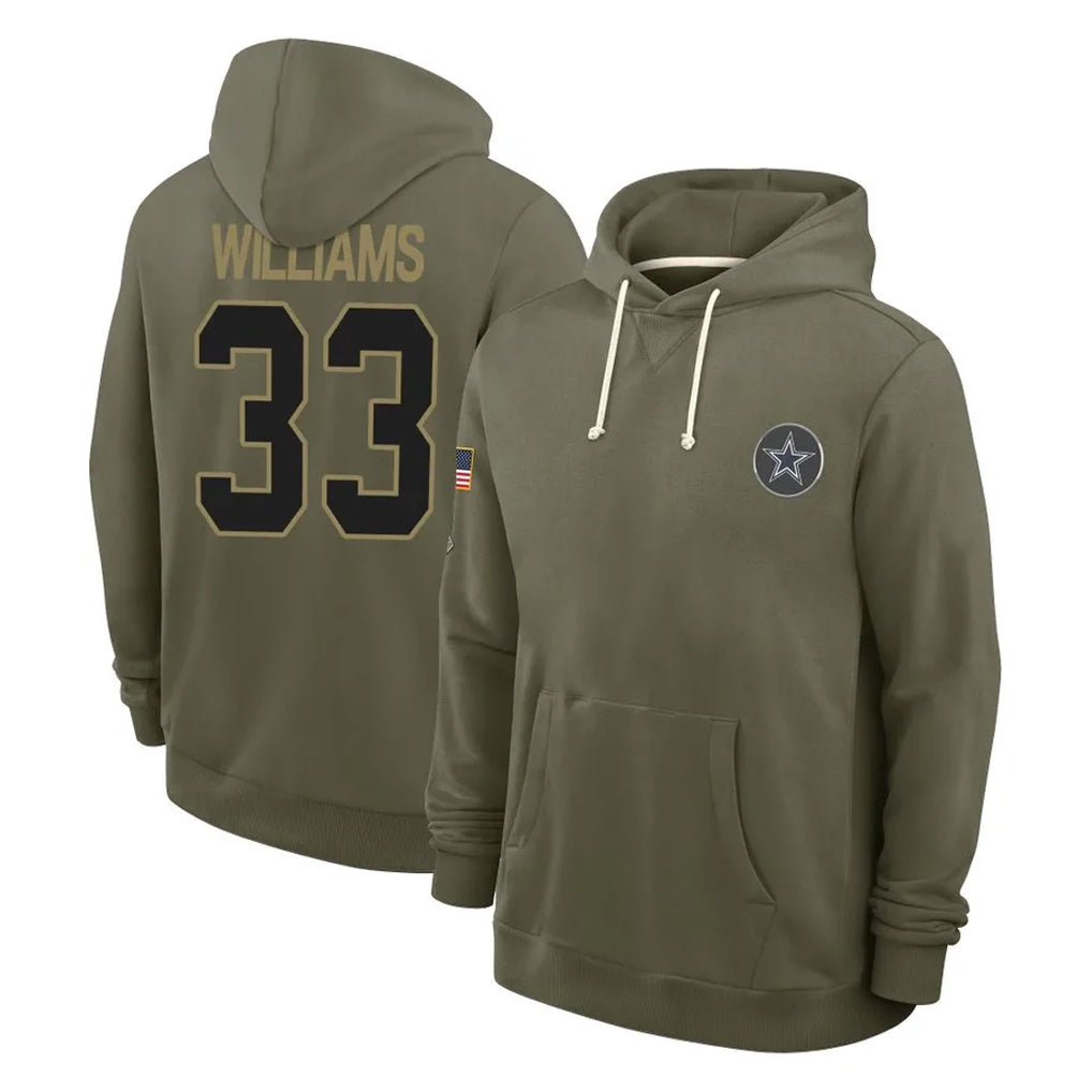 D.Cowboys #33 Javonte Williams Player Olive Salute to Service Pullover Hoodies Limited ROCER Stitched Jerseys
