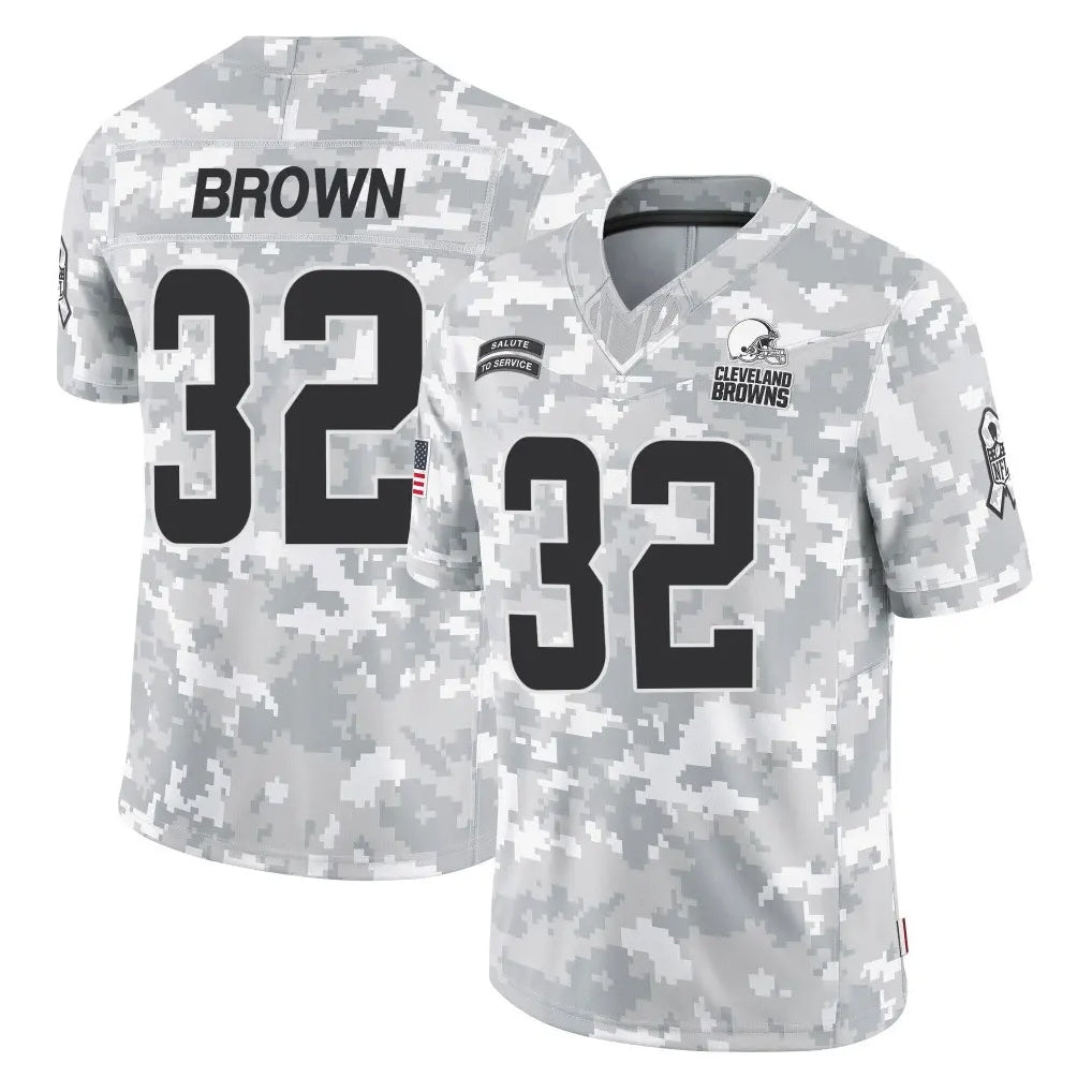 C.Browns #32 Jim Brown Player Arctic Camo Salute to Service Limited Home Game ROCER Stitched Jerseys