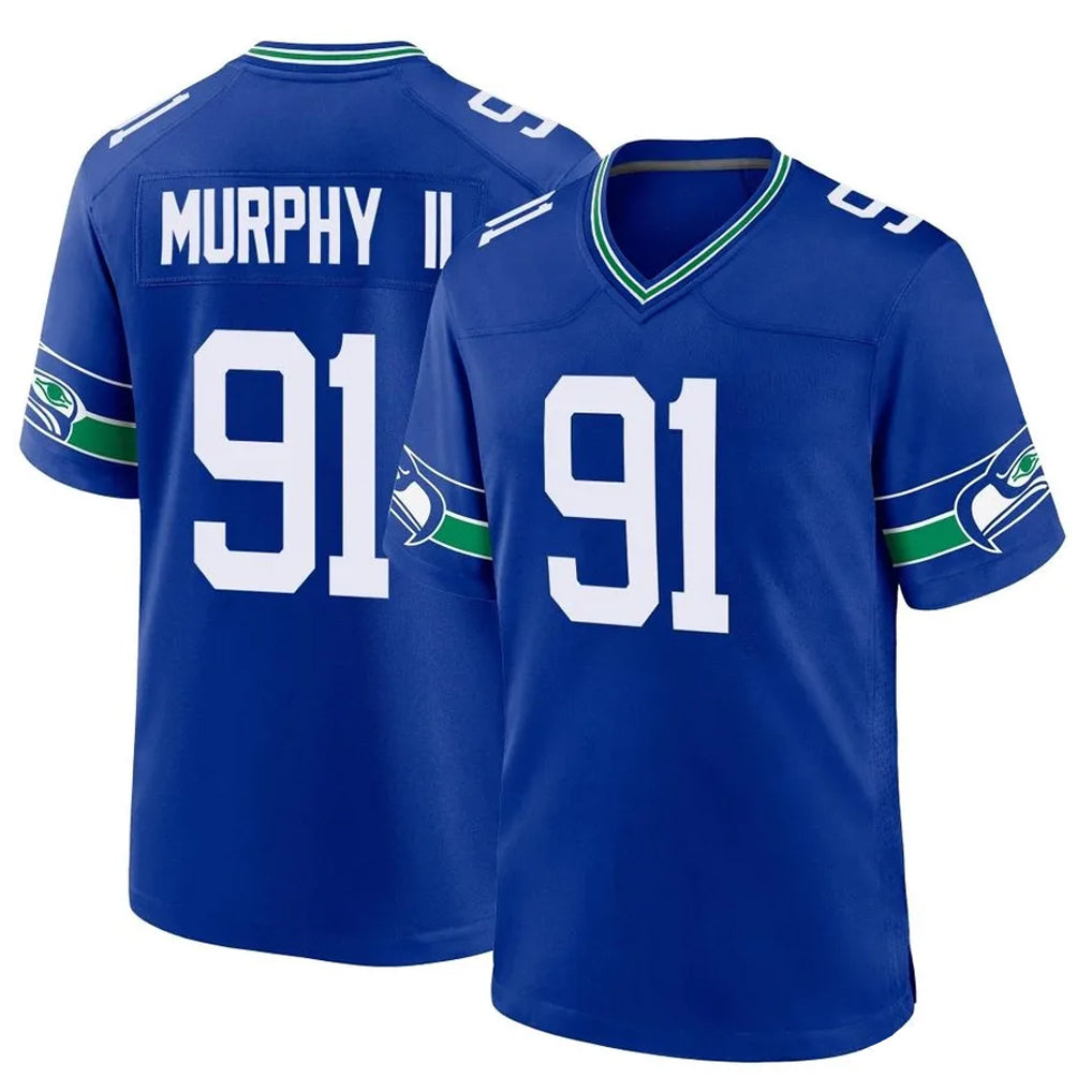 S.Seahawks #91 Byron Murphy II Player Royal Throwback Home Game ROCER Stitched Jerseys