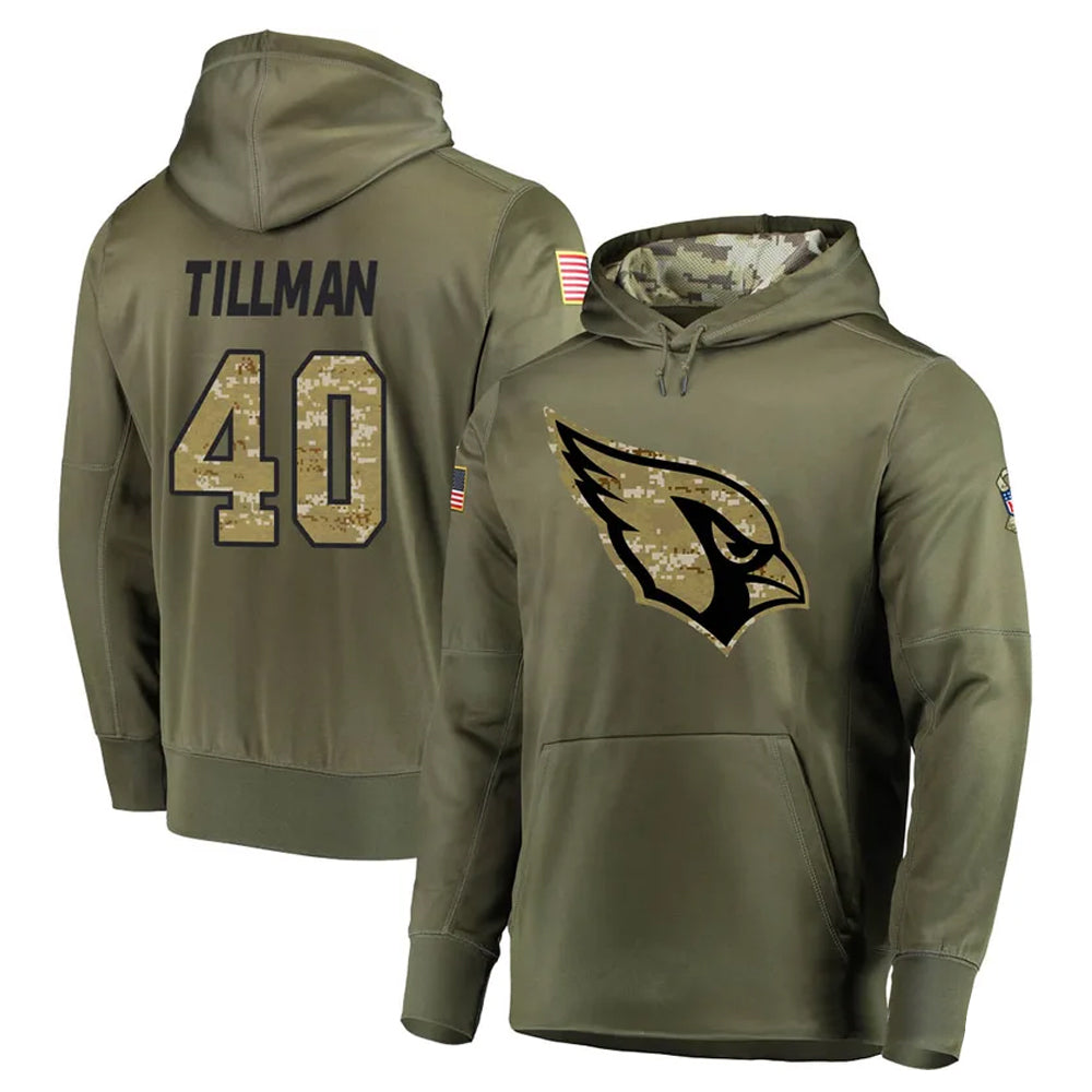 A.Cardinals #40 Pat Tillman Player Olive Salute to Service Limited Hoodie ROCER Stitched Jerseys