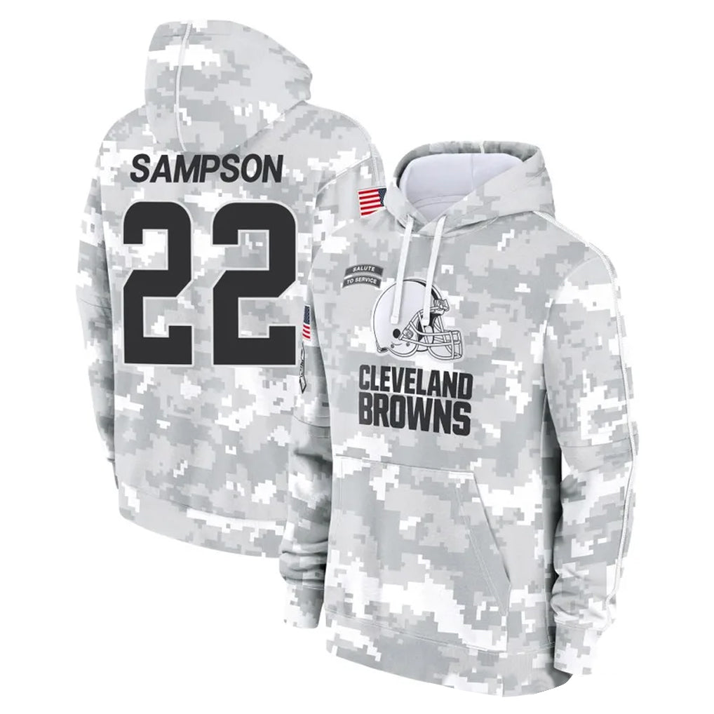 C.Browns #22 Dylan Sampson Player Arctic Camo Salute to Service Hoodies Limited Game ROCER Stitched Jerseys