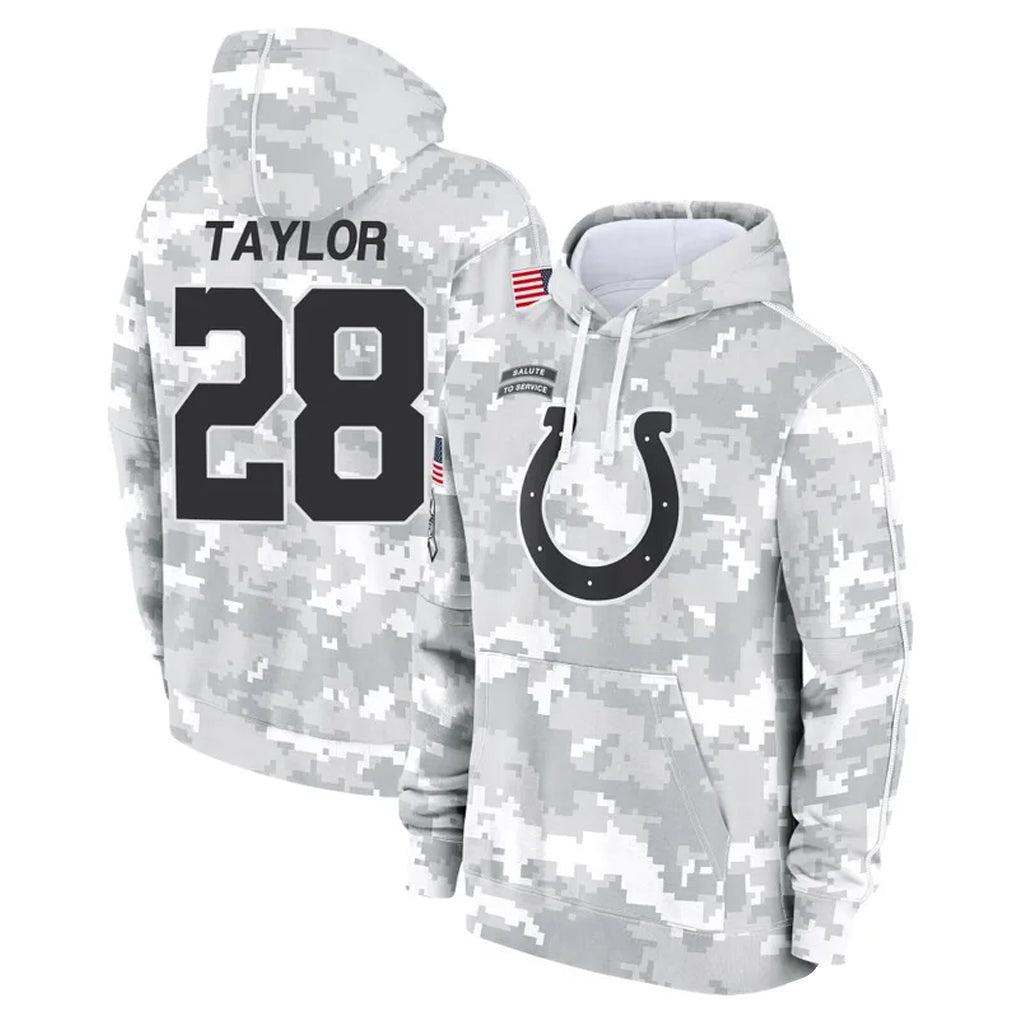 IN.Colts #28 Jonathan Taylor Player Arctic Camo Salute to Service Hoodies Limited Game ROCER Stitched Jerseys