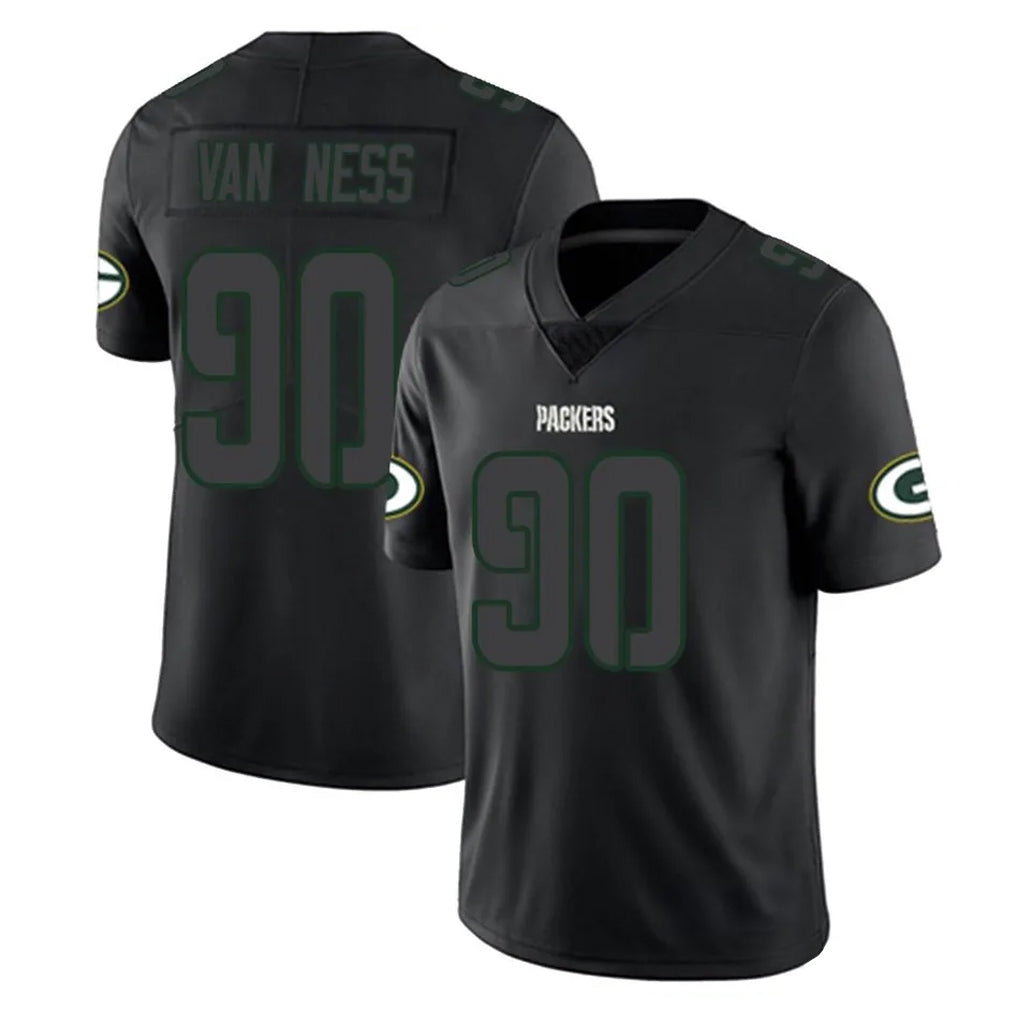 GB.Packers #90 Lukas Van Ness Player Black Impact Limited Home Game ROCER Stitched Jerseys