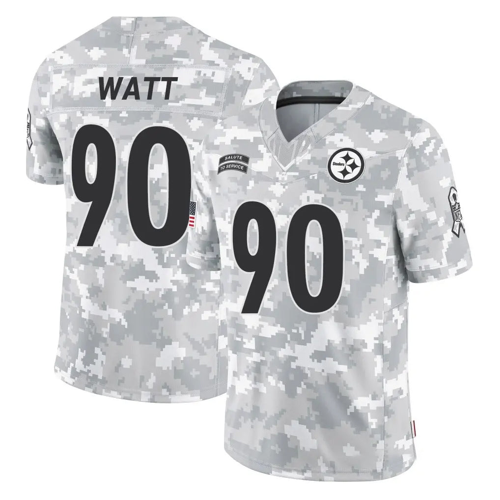 P.Steelers #90 T.J. Watt Player Arctic Camo Limited Salute To Service Home Game ROCER Stitched Jerseys