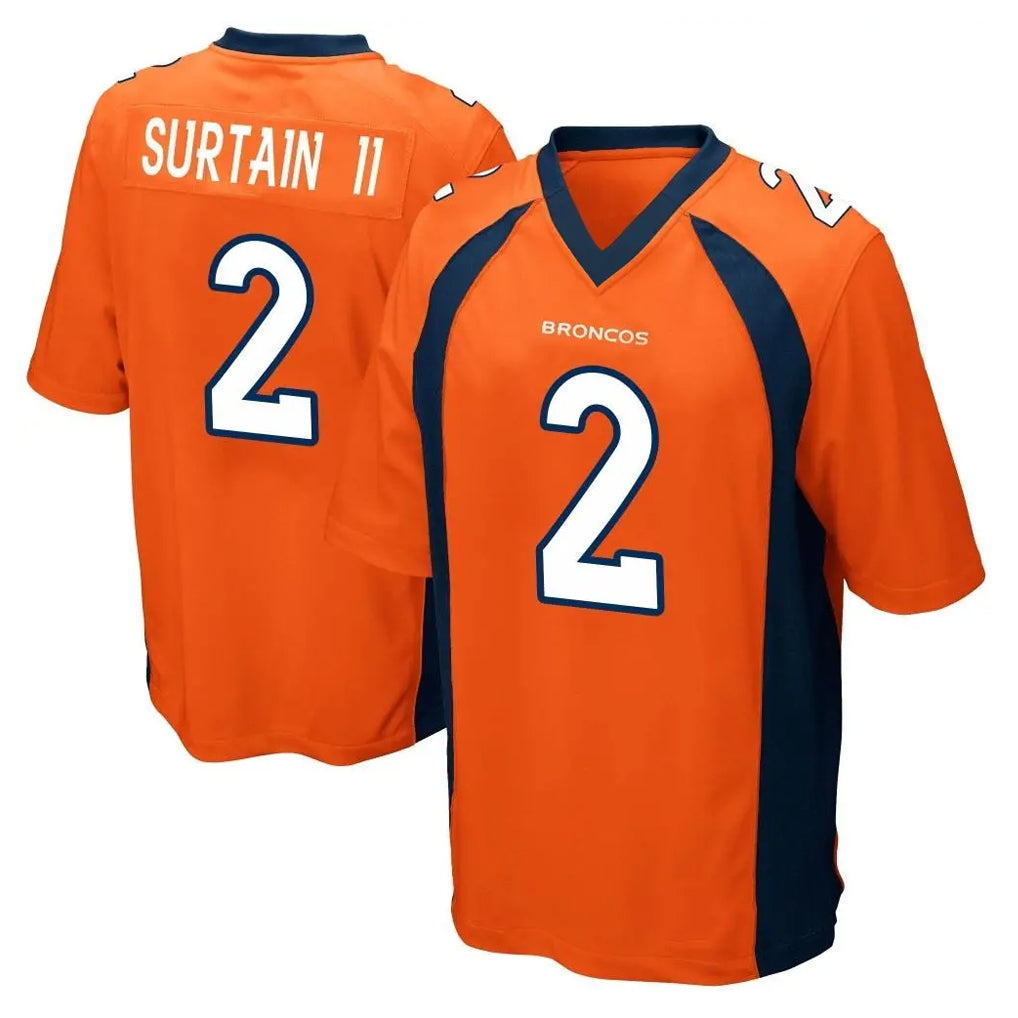 D.Broncos #2 Pat Surtain II Player Orange Color Home Game ROCER Stitched Jerseys