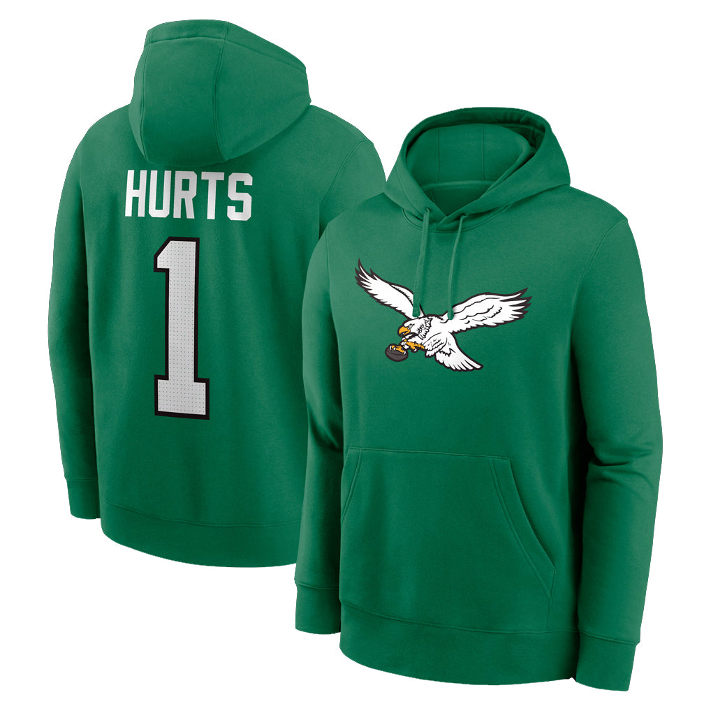 P.Eagles #1 Jalen Hurts Player Green Pullover Hoodies Home Game ROCER Stitched Jerseys