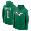 P.Eagles #1 Jalen Hurts Player Green Pullover Hoodies Home Game ROCER Stitched Jerseys
