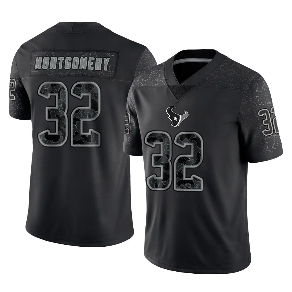 H.Texans #32 David Montgomery Player Black Reflective Limited Game ROCER Stitched Jerseys