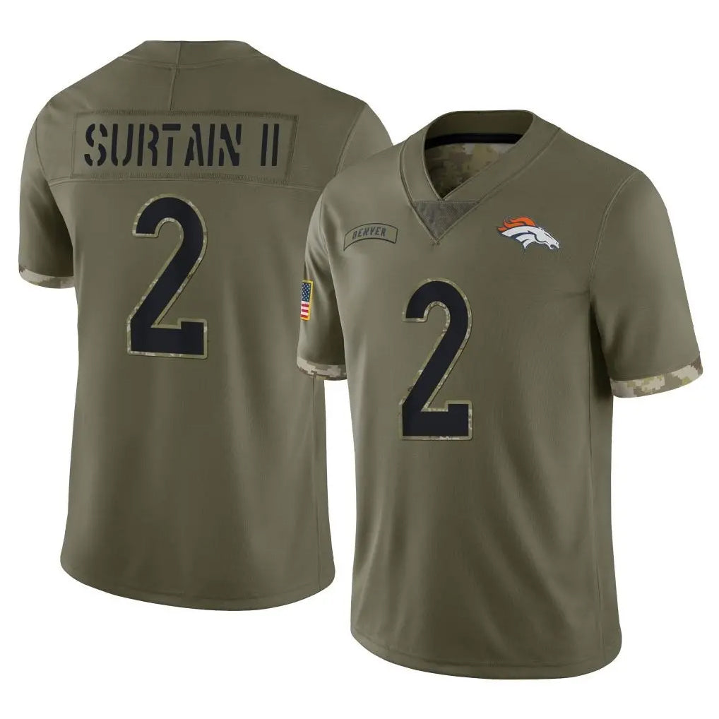 D.Broncos #2 Pat Surtain II Player Olive Salute To Service Limited ROCER Stitched Jerseys