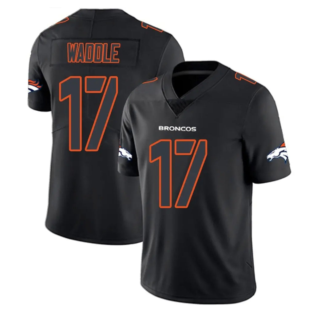 D.Broncos #17 Jaylen Waddle Player Black Impact Limited Game ROCER Stitched Jerseys