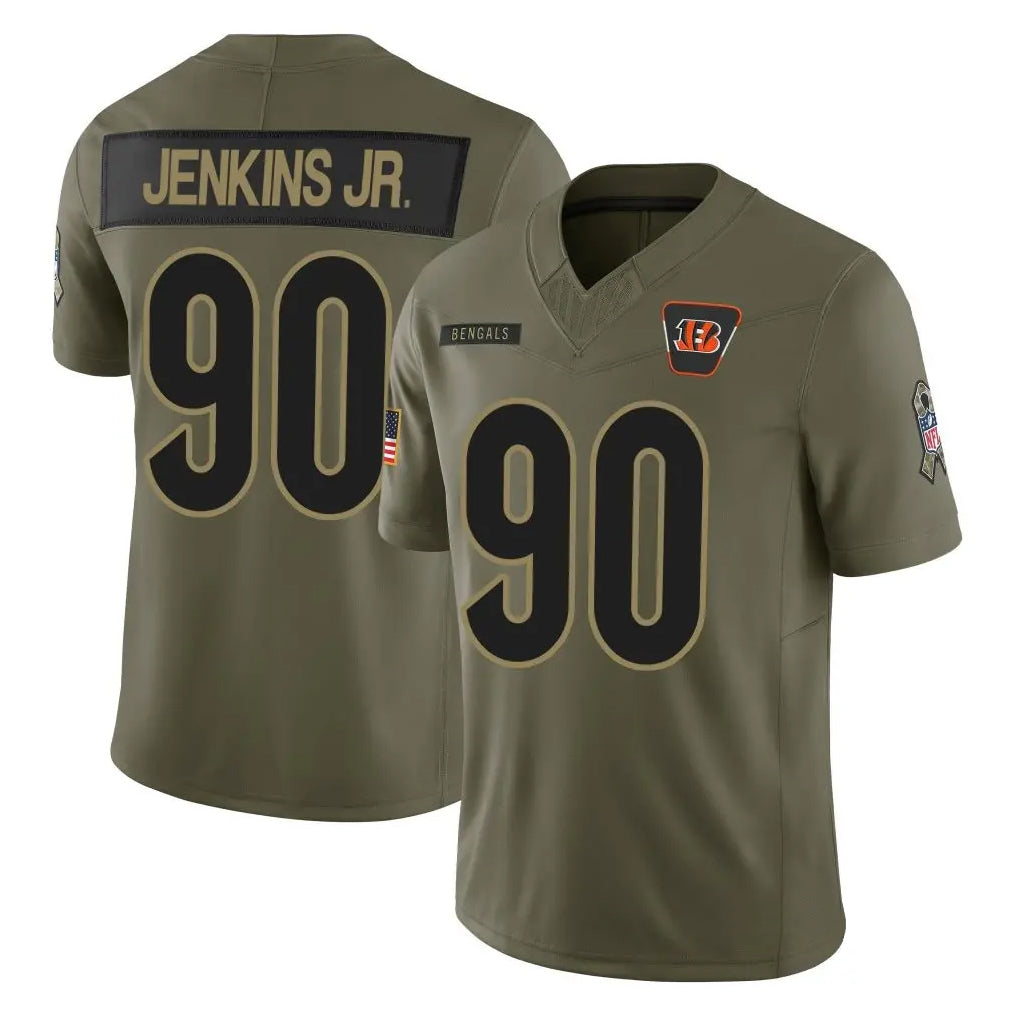 C.Bengals #90 Kris Jenkins Jr Player Olive Salute to Service Limited Home Game ROCER Stitched Jerseys