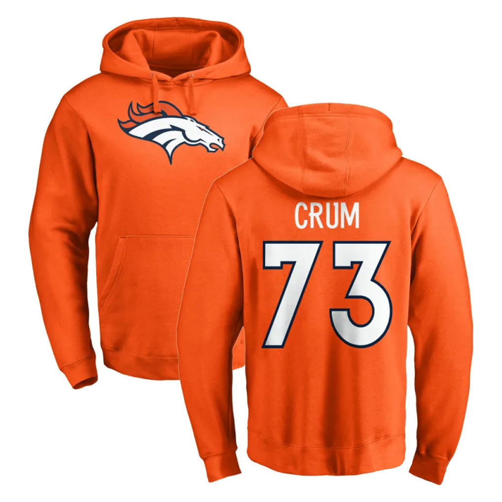 D.Broncos #73 Frank Crum Player Orange Pullover Hoodie Limited ROCER Stitched Jerseys